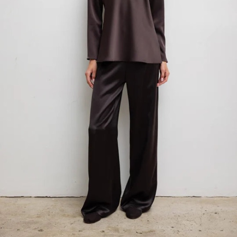 LESET Chocolate Brown Satin Wide Leg Pants